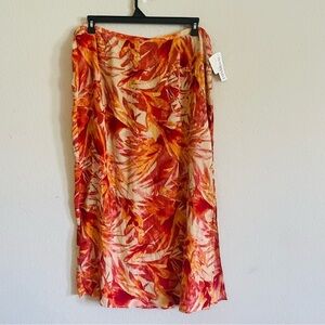Nwt Norton Mc Naughton fall midi long skirt size XL gauze orange leaf side slit
